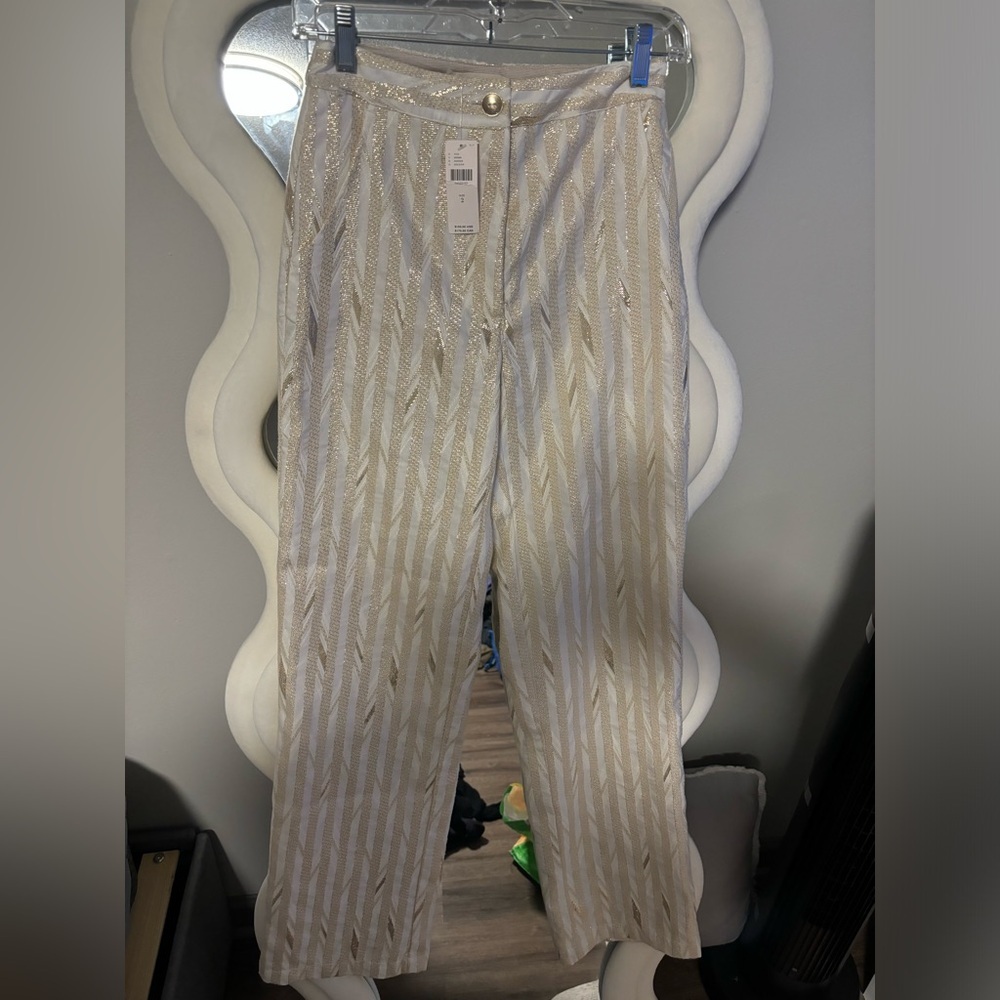 NWT Anthropologie Porridge Kelyn Striped Gold Shine Trousers